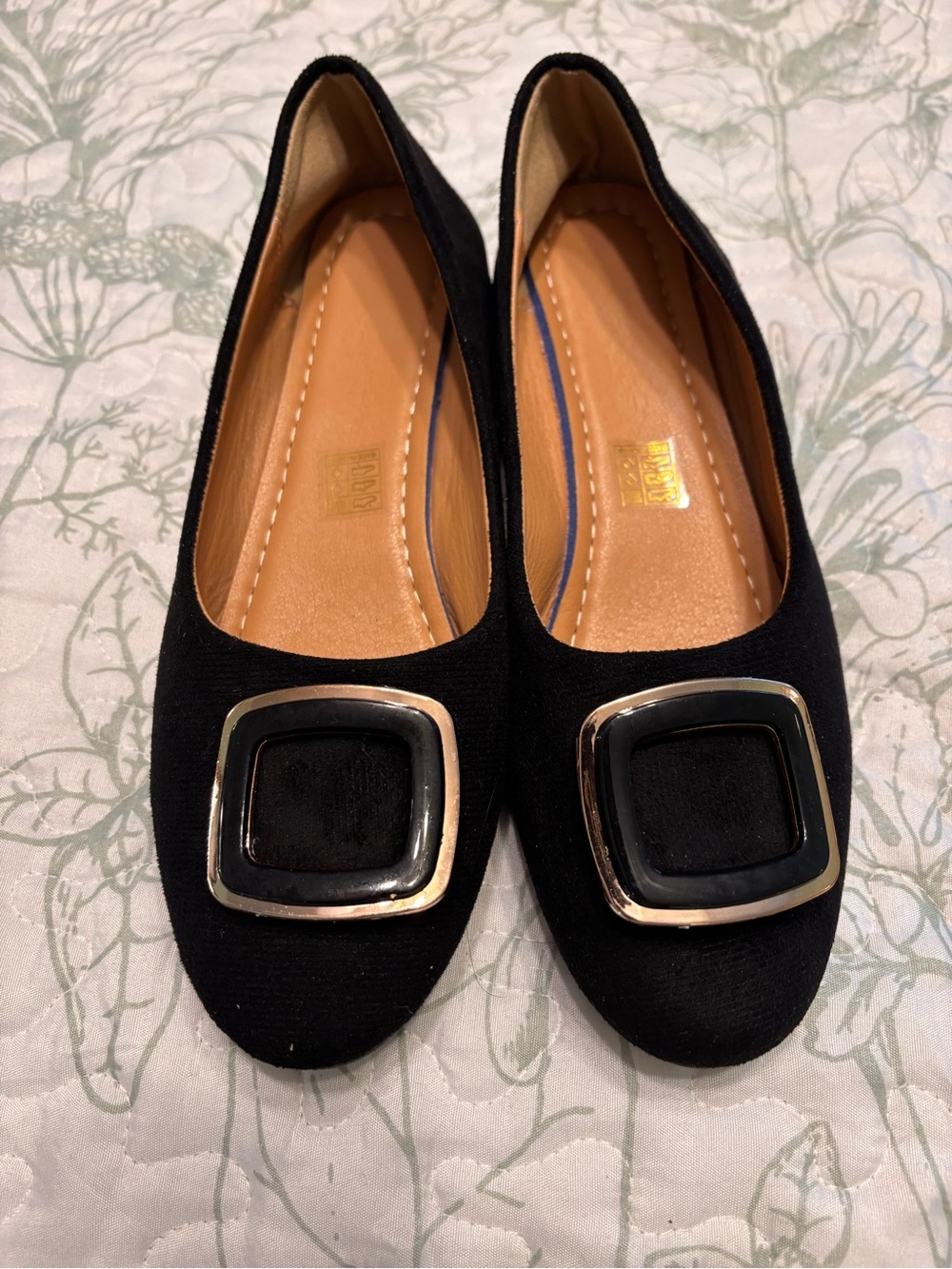 Black Women's Ballet Flats with Square Metal Accent